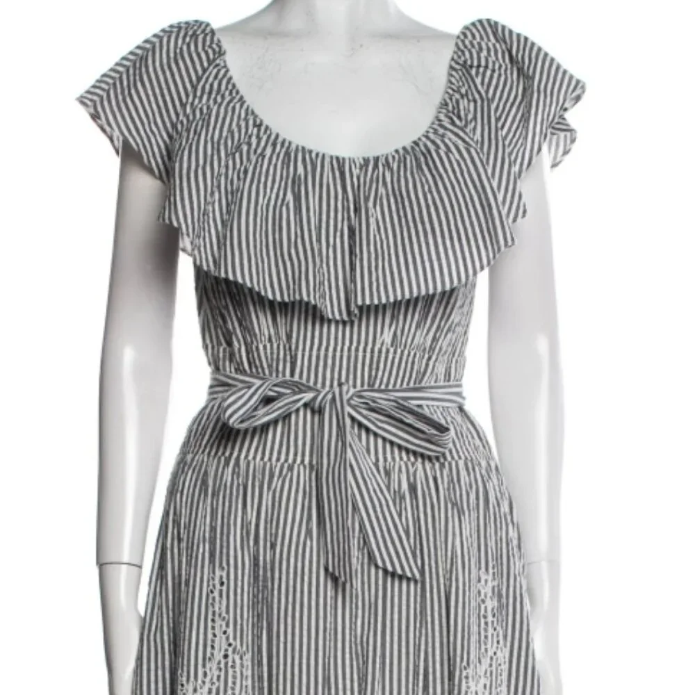 NWOT Tory Burch Summer 2019 Runway Stripe Eyelet Embroidered Maxi Dress S $548